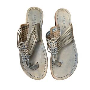 Bed Stu Gray Taupe Braided Leather Sandals Thong Flip Flop Size 9